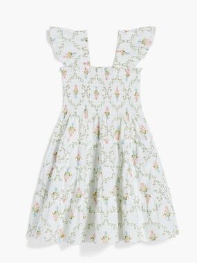 Girls White Floral Smocked Sundress with Ruffled Straps